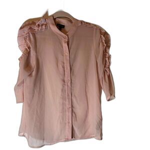 Who What Wear Blouse S Light Pink Sheer Ruffle Lace Sleeves Romantic Dressy